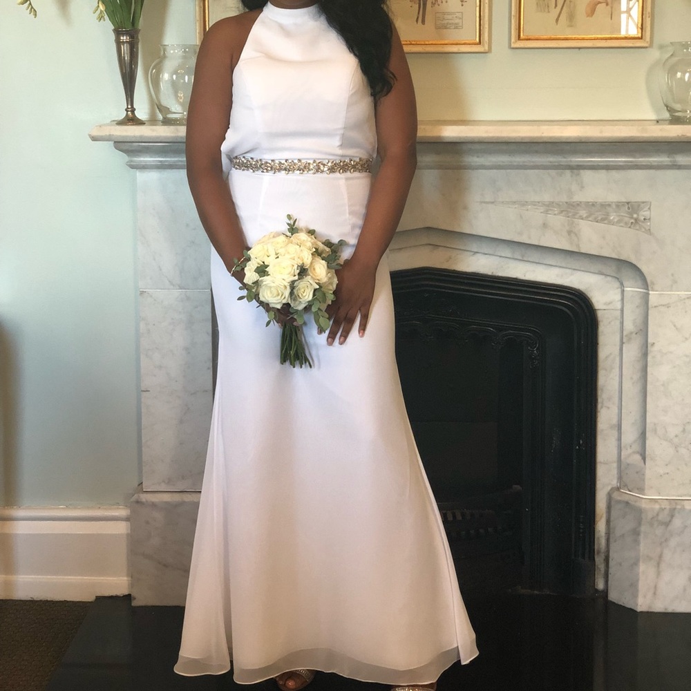 White mermaid dress with jewel belt sewn on.size 8